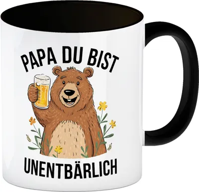 Produktbild von Bär mit Bier PAPA du bist UNENTBÄRLICH Kaffeebecher in schwarz Vatertagsgeschenk