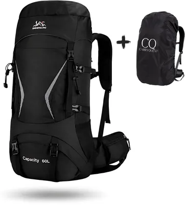 Productafbeelding van CarryQuest® 60L trekkingrugzak, waterdicht, met MOLLE-systeem, regenhoes, zwart