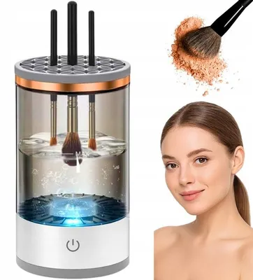 Image de Nettoyeur USB pour pinceaux cosmétiques 3 en 1 avec bol et support pour lavage doux séchage et rangement