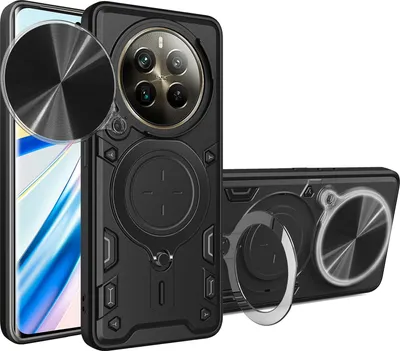 Immagine prodotto di Custodia per Realme 12 Pro /Realme 12 Pro+ Custodia resistente a doppio strato con copertura della fotocamera e supporto ad anello Nero