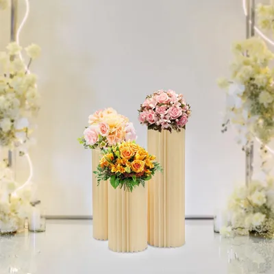 Produktbild von Hochzeitsdeko Zylindersäulen - Faltbare Karton-Podeste - 3er-Set 60/80/100 cm - Für Blumenständer & Desserttisch - Milchweiß