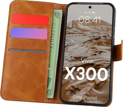 Produktbild von Handyhülle mit Klappe für Vivo X300, Bizon Case Pocket, Braun