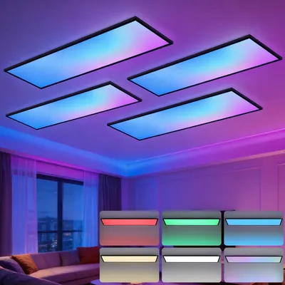 Produktbild von ZMH LED Panel 4ER Deckenleuchte Dimmbar Deckenpanel RGB Farbwechsel Lang Deckenlampe Flach Fernbedienung Groß 24W lampe für Büro Spielzimmer