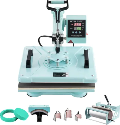Produktbild von VEVOR Hitzepresse, 30 x 38 cm, 8-in-1 Wärmeübertragungsmaschine mit 6-30 oz Tumblerpresse, 360° Schwenkbares T-Shirt-Pressen, Digitale Präzisionssteuerung, für T-Shirts/Tassen/Hüte, Grün