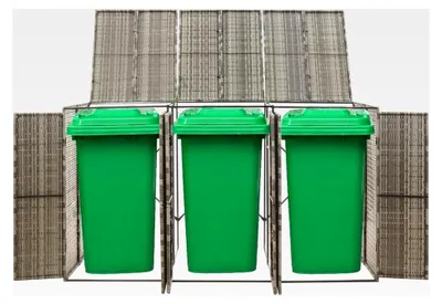 Produktbild von Mülltonnenbox für 3 Tonnen Grau 207x80x117 cm aus Poly Rattan