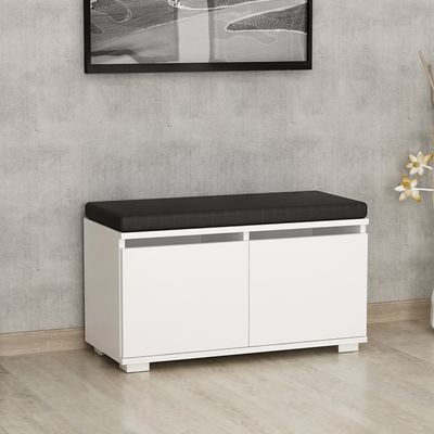Schuhbank Brande mit 4 Ablagefächer Sitzbank mit Sitzfläche 42 x 80 x 35 cm Schuhschrank mit Sitzkissen Weiß
