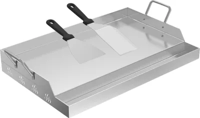 Produktbild von TRMLBE BBQ Plancha Grillplatte 47 x 32 cm Edelstahl Grillmatte Universal Griddle mit 2 Griff & Grillspatel Grillpfanne Grillschale für Holzkohlegrill Gasgrill