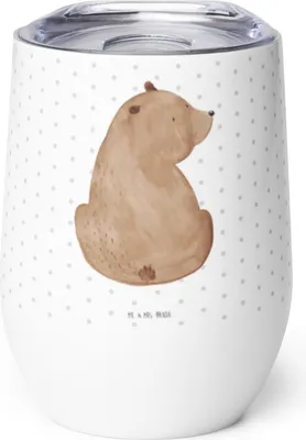 Produktbild von Mr. & Mrs. Panda Thermo Becher Bär Schulterblick - Weiß - Geschenk, Thermobecher, Isolierbecher, Selbstachtung, Edelstahlbecher, kaffee tasse, thermosbecher, Bären, Teddy