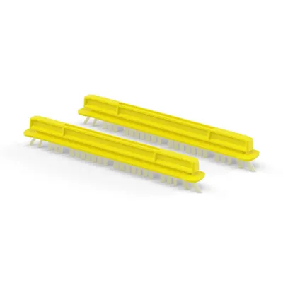 Two yellow brush attachments with white bristles, displayed side by side on a white background.