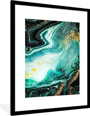 Produktbild von MuchoWow® Gerahmtes Poster Marmoroptik - Blau - Gold - Glitzer - Luxus - Marmor 60x80 cm - Poster mit Schwarzem Bilderrahmen Wandposter Rahmen Foto Bilder - Wohnzimmer - Dekorationen - Prämie