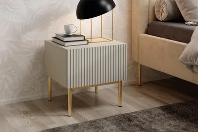 Zdjęcie produktu dla Zestaw Szafki Nocne Ryflowane Szafka Nocna 2 szt Kaszmir Złote Nóżki 46 CM