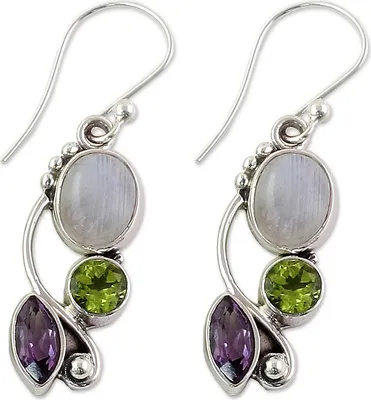 Produktbild von Vintage Marquise Runde Faux Mondstein Smaragd Amethyst Ohrhänger