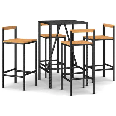 Imagen del producto de vidaXL Juego de 5 piezas para jardín, color , fabricado con ratán sintético y madera maciza de acacia