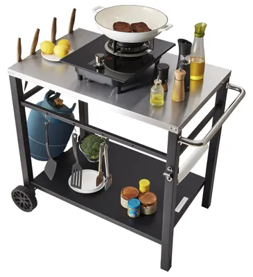 Immagine prodotto di Tavolo da barbecue - Tavolo per grigliate - Tavolo per griglia - Carrello per cucina esterna - Banco da lavoro per esterni - Piano in acciaio inossidabile
