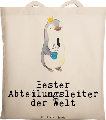 Produktbild von Mr. & Mrs. Panda Shopping Tasche Pinguin Bester Abteilungsleiter der Welt - Transparent - Geschenk, Chef, Ruhestand, Tote Bag, Geschenkidee, Beutel, Büro, Laptoptasche