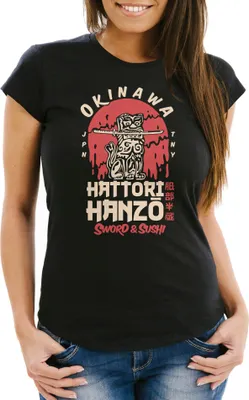 Produktbild von Damen T-Shirt Hattori Hanzo Sword and Sushi Okinawa Japan Schriftzeichen Fashion Streetstyle Neverless® schwarz XXL