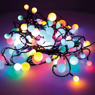 Image de Guirlande Led Cherry Multicolore 120 Led, 3 Tailles D'ampoules, 14m, Extérieur - Lumineo