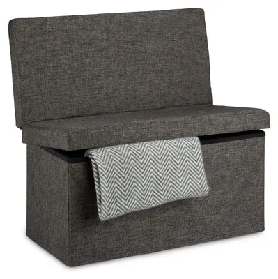 Produktbild von Relaxdays Sitzhocker mit Lehne, HxBxT:73x76x38cm, Sitzbank & Sitzwürfel aus Leinen, Aufbewahrungsbox, braun
