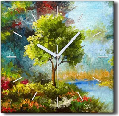 Produktbild von Coloray Hodiny Unikátní 30x30 cm  Tiché hodiny Pro obývací pokoj a kuchyň Nástěnné hodiny Plátno Černé ručičky hodin - Květiny lesní příroda