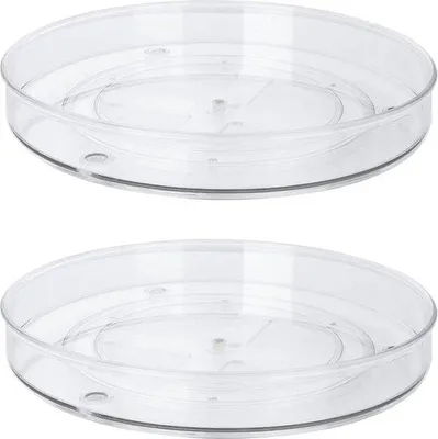Image de Unyqoos® Lot de 2 plateaux tournants "Lazy Susan", diamètre 27 cm, transparents – organisateurs rotatifs pour épices, adaptés au réfrigérateur et aux placards de cuisine