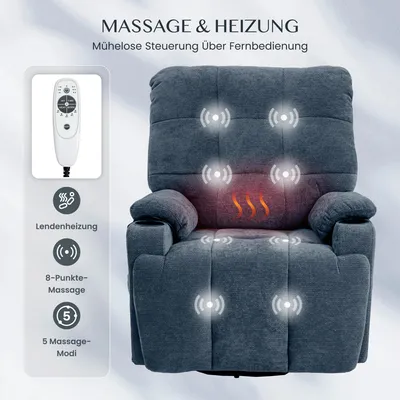 Produktbild von FLEXISPOT XR7 CURVE Elektrischer Relaxsessel, Massagesessel mit Heizfunktion, 360°drehbar, USB-Anschluss&Decke, 105°-165° verstellbar, bis 200KG, Blau