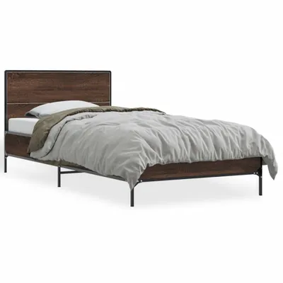 Produktbild von vidaXL Bettgestell Braun Eichen-Optik 100x200 cm Holzwerkstoff Metall