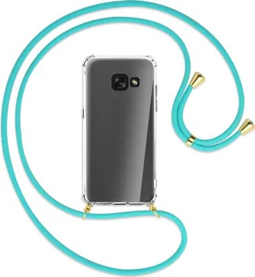 Produktbild von Handykette Backcover-Schutzhülle mit Band (Metall goldfarben) für Samsung Galaxy A3 2017 - türkis