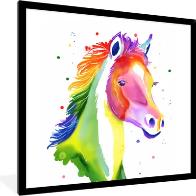 Produktbild von MuchoWow® MuchoWow® Gerahmtes Poster Pferd - Farben - Punkte - Mädchen - Kinder - Mädchen 40x40 cm - Poster mit zchwarzem Bilderrahmen - Mit Rahmen - Wanddekoration Schlafzimmer