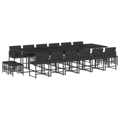 Produktbild von 17-tlg. Garten-Essgruppe mit Kissen Schwarz Poly Rattan