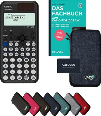 Produktbild von Casio fx-85DE CW inkl. Schutztasche Blau & Fachbuch (96 Seiten, DIN A5) – Wissenschaftlicher Rechner – Smart Set