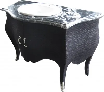 Image de Meuble de salle de bain Casa Padrino, style baroque de luxe, en noir, avec revêtement en tissu et plateau en marbre, dimensions : 124 x 54 x 92 cm