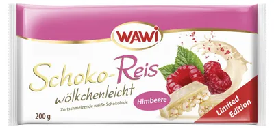 Produktbild Wawi Schoko Reis Tafel weiße Schokolade fruchtige Himbeere 200g