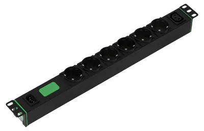 Produktbild von APC Easy Rack PDU, Basic, horizontal, 1-phasig, 2,3 kW, 230 V, 10 A, 6 x SCHUKO- und 1 x C13-Steckdosen, IEC60320 C14-Eingang, Standard, 1U, Einphasig, Horizontal, Schwarz, 7 AC-Ausgänge