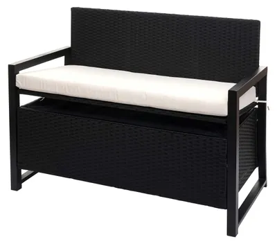 Produktbild von Poly-Rattan 2er Sitzbank HWC-F39, Gartenbank Truhenbank, Staufach Aufbewahrung Sitzkissen  anthrazit, Kissen creme