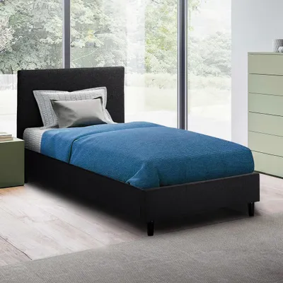 Image de 80x190 cm Lit simple en tissu avec tête de lit Sommier à lattes Lausanne Twin - Noir