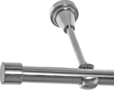 Produktbild von Gardinenstange Set Edelstahl Look Metall Ø 19mm zur Wandbefestigung 1-lauf Kappe, Länge wählbar H18E61