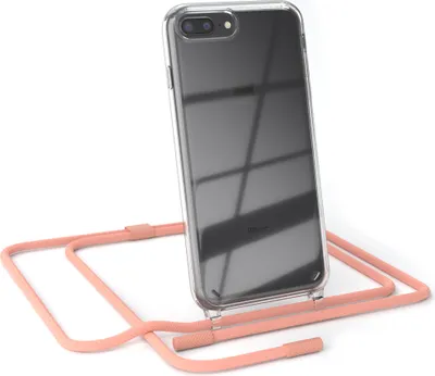 Produktbild von EAZY CASE Handykette für Apple iPhone 8 Plus / 7 Plus, Clear Case aus Silikon, mit Umhängeband, abnehmbare Endstücke, Handyband in Rosa