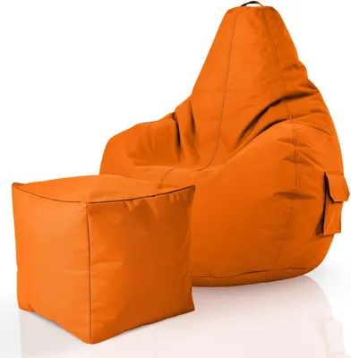 Produktbild von Green Bean® 2er Set Sitzsack + Hocker "Cozy+Cube" - mit EPS Perlen Füllung - robust waschbar schmutzabweisend - Orange