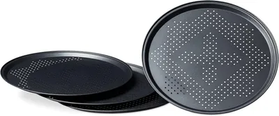 Productafbeelding van Pizza bakplaat - Geperforeerd - Rond - Ø 29 cm - Pizza of flammkuchen - Antiaanbaklaag - Set van 4 - Antraciet