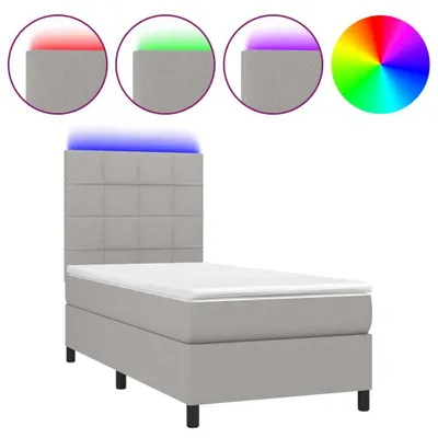 Productafbeelding van vidaXL Boxspringbed met matras en LED-verlichting, lichtgrijs, 90x190 cm, gestoffeerd