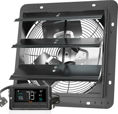 Image de SucceBuy Ventilateur d'extraction 305 mm avec store vénitien, moteur EC 904 CFM, montage mural à vitesse variable avec régulateur de température et d'humidité, aération pour serres, garages, hangars