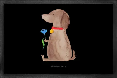 Produktbild von Mr. & Mrs. Panda abstreifer Hund Blume 50 x 75 cm - Schwarz - Geschenk, Schmutzfangteppich, Süß, fußmatte, Sprüche, Schmutzfangmatte, Hunde, Gummimatte, Bodenvorleger