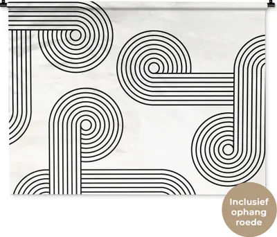 Produktbild von MuchoWow® Wandteppich Wandbehang Kreis - Schwarz - Weiß - Abstrakt 150x112 cm Tapisserie Dekoration Wandtuch - Wanddecke - Wandteppiche