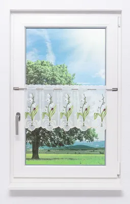 Produktbild von Scheibengardine Plauener Spitze - Maiglöckchenzweig  (Bx H) 82.50cm * 32cm * Grün/grasgrün