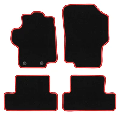 Produktbild von Fußmatten Automatten Velours Schwarz/Rot für Peugeot 1007 2004-2009 Set 4-tlg