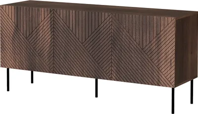 Produktbild von MIRJAN24 Sideboard Art Deco 3D 150, Kommode mit 3 Türen, Sideboard, Griffloses Öffnungssystem push to open, Metallfüße (Farbe: Nuss Warmia)