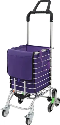 Image de Chariot d'achat et diable pour escaliers - Pliable - Avec sac et sangle - Avec roues - Portable - Violet