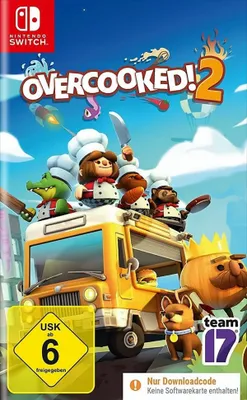 The cover art for the video game Overcooked! 2, featuring cartoon characters and a food truck.