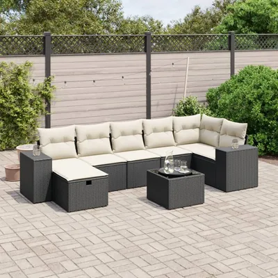 Produktbild von 8-tlg. Garten-Sofagarnitur - mit Kissen Schwarz Poly Rattan - Gartenmöbelset 3264462