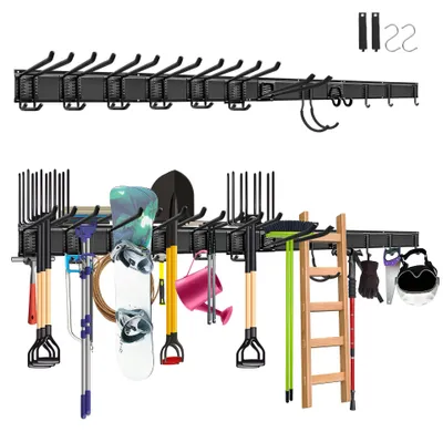 Wandhalterung, 4 Schienen, 12 Haken, 162 cm, für Gartengeräte